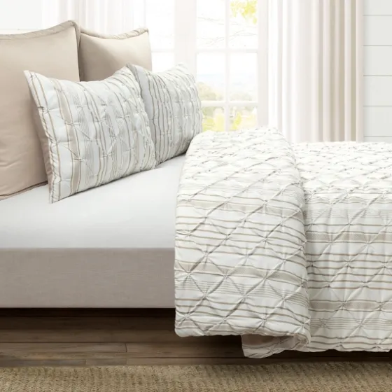 Tan Pintuck Stripe King 5-Pc. Comforter Set-Kirkland's Home New