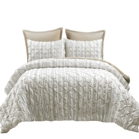 Tan Pintuck Stripe King 5-Pc. Comforter Set-Kirkland's Home New
