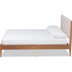Tan Upholstered Brown Wood King Platform Bed-Kirkland's Home Best