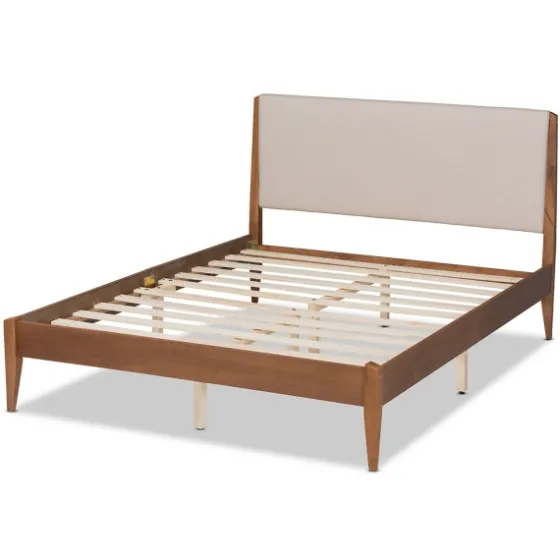 Tan Upholstered Brown Wood King Platform Bed-Kirkland's Home Best