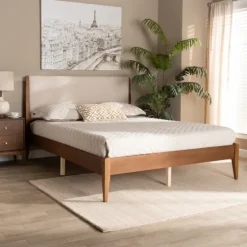 Tan Upholstered Brown Wood King Platform Bed-Kirkland's Home Best