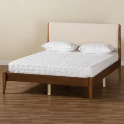 Tan Upholstered Brown Wood King Platform Bed-Kirkland's Home Best