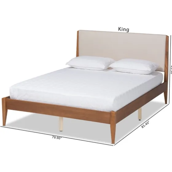 Tan Upholstered Brown Wood King Platform Bed-Kirkland's Home Best