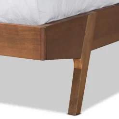 Tan Upholstered Brown Wood Queen Platform Bed-Kirkland's Home Outlet