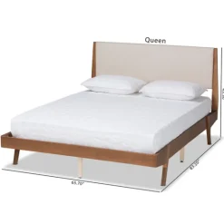 Tan Upholstered Brown Wood Queen Platform Bed-Kirkland's Home Outlet