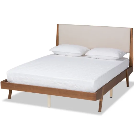 Tan Upholstered Brown Wood Full Platform Bed-Kirkland's Home Flash Sale