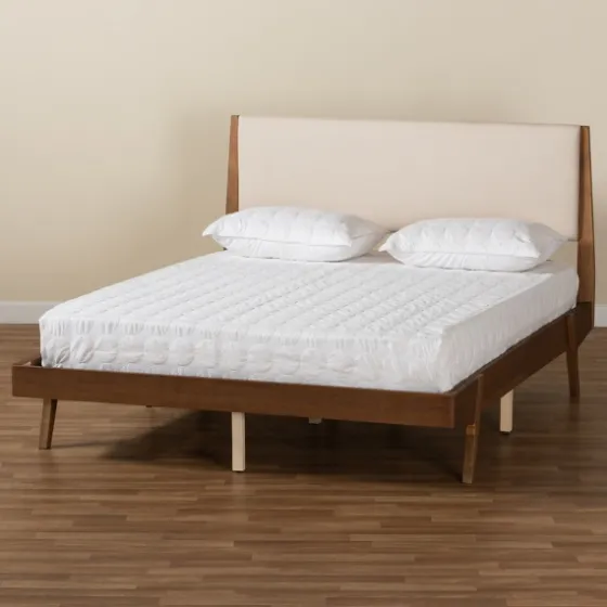 Tan Upholstered Brown Wood Full Platform Bed-Kirkland's Home Flash Sale