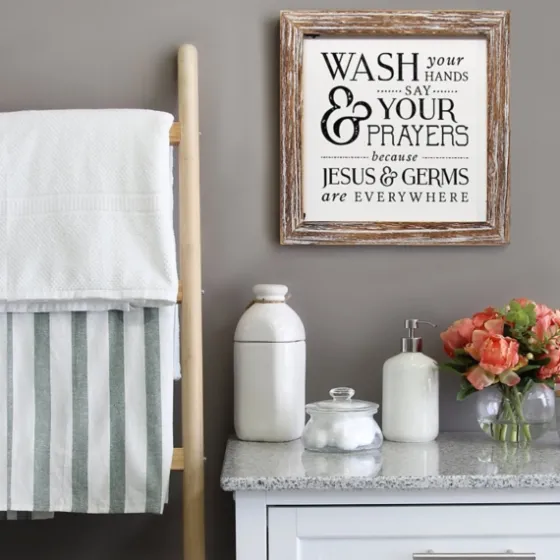 Tan Wood Wash Hands Say Prayers Framed Wall Plaque-Kirkland's Home Cheap