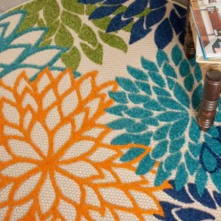 Tangerine Floral Burst Round Outdoor Area Rug-Kirkland's Home Cheap