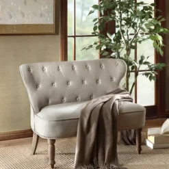 Taupe Button Tufted Nailhead Trim Settee-Kirkland's Home New