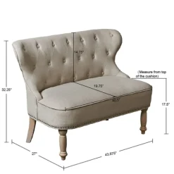 Taupe Button Tufted Nailhead Trim Settee-Kirkland's Home New