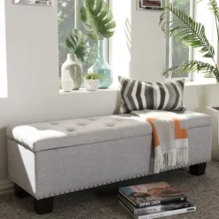Taupe Button-Tufted Upholstered Storage Bench-Kirkland's Home Fashion