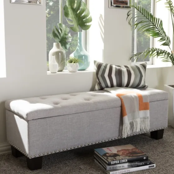 Taupe Button-Tufted Upholstered Storage Bench-Kirkland's Home Fashion