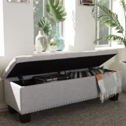 Taupe Button-Tufted Upholstered Storage Bench-Kirkland's Home Fashion