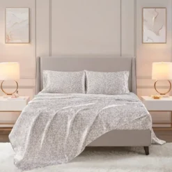 Taupe Leopard Print Satin 4-Pc. King Sheet Set-Kirkland's Home Best