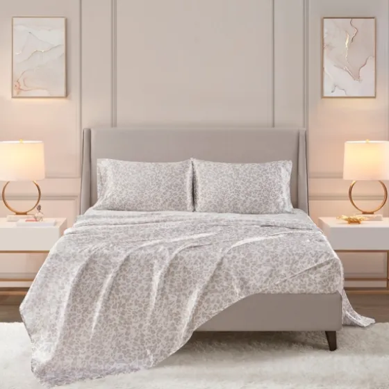 Taupe Leopard Print Satin 4-Pc. Queen Sheet Set-Kirkland's Home Cheap