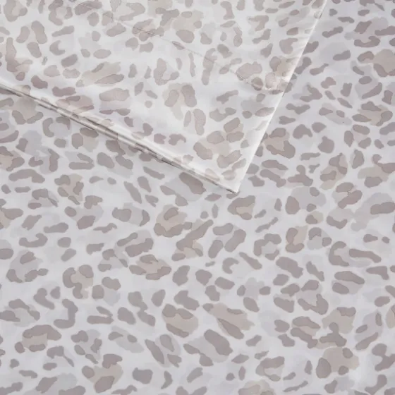 Taupe Leopard Print Satin 4-Pc. Queen Sheet Set-Kirkland's Home Cheap