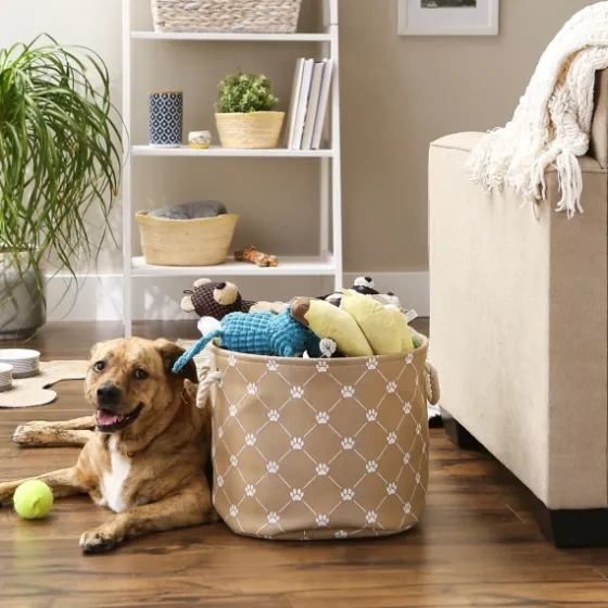 Taupe Paw Trellis Round Basket, 15 In.-Kirkland's Home Sale