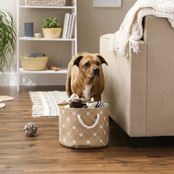 Taupe Paw Trellis Round Basket, 12 In.-Kirkland's Home Shop