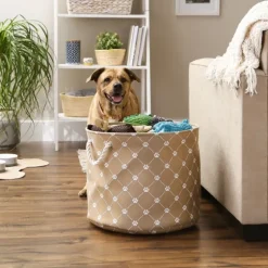 Taupe Trellis Paw Print Storage Basket, 18 In.-Kirkland's Home Online
