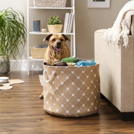 Taupe Trellis Paw Print Storage Basket, 18 In.-Kirkland's Home Online