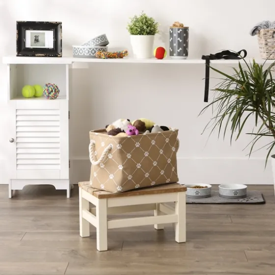 Taupe Trellis Paw Print Storage Basket, 14 In.-Kirkland's Home Sale