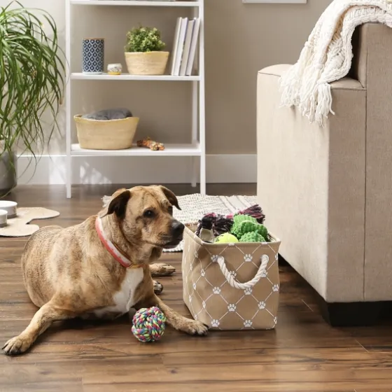 Taupe Trellis Paw Print Storage Basket, 14 In.-Kirkland's Home Sale
