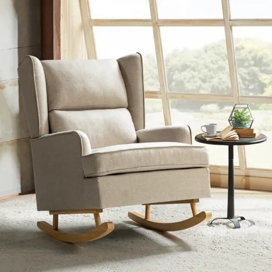 Taupe Upholstered Natural Base Wingback Rocker-Kirkland's Home Sale
