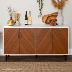Teak And White Chevron Door Tv Stand-Kirkland's Home Sale