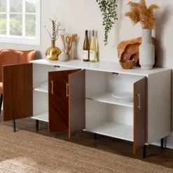 Teak And White Chevron Door Tv Stand-Kirkland's Home Sale