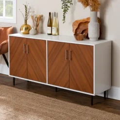 Teak And White Chevron Door Tv Stand-Kirkland's Home Sale