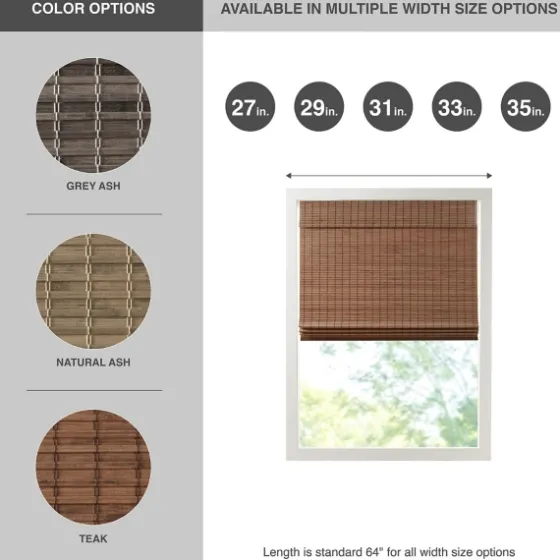 Teak Bamboo Light Filtering Roman Shade, 27 In.-Kirkland's Home New