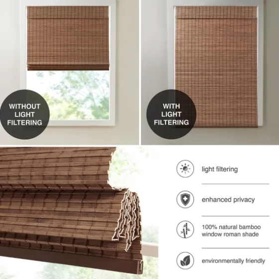 Teak Bamboo Light Filtering Roman Shade, 27 In.-Kirkland's Home New
