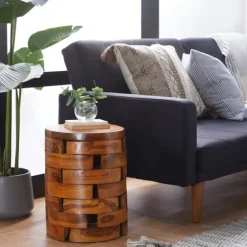 Teak Wood Stacked Round Stool-Kirkland's Home New