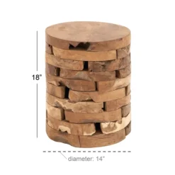 Teak Wood Stacked Round Stool-Kirkland's Home New