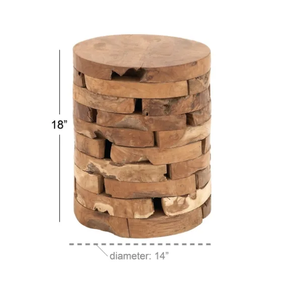 Teak Wood Stacked Round Stool-Kirkland's Home New