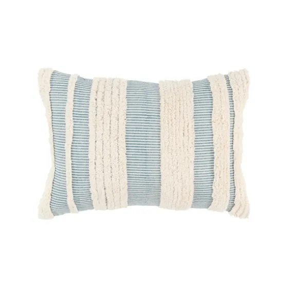 Teal And Natural Tufted Stripes Lumbar Pillow-Kirkland's Home New