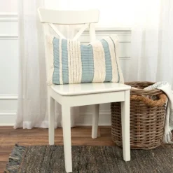Teal And Natural Tufted Stripes Lumbar Pillow-Kirkland's Home New