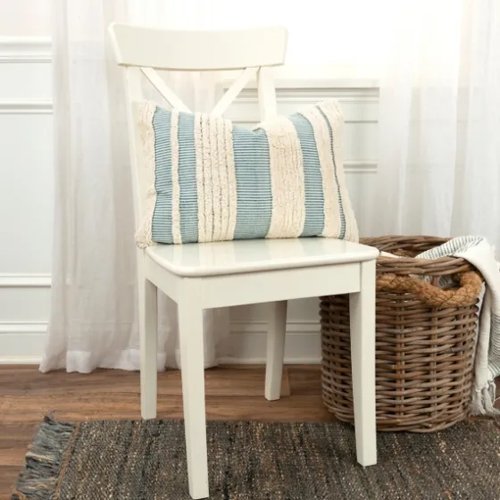 Teal And Natural Tufted Stripes Lumbar Pillow-Kirkland's Home New