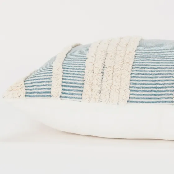 Teal And Natural Tufted Stripes Lumbar Pillow-Kirkland's Home New