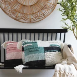 Teal Braided Color Block Lumbar Pillow-Kirkland's Home Cheap