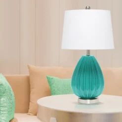 Teal Glass Pleated Table Lamp-Kirkland's Home Clearance