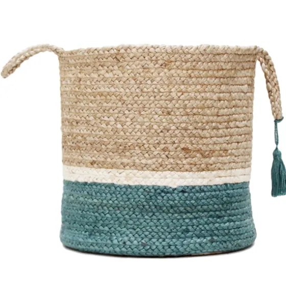 Teal Off White Woven Basket With Tassel, 17 In.-Kirkland's Home Hot