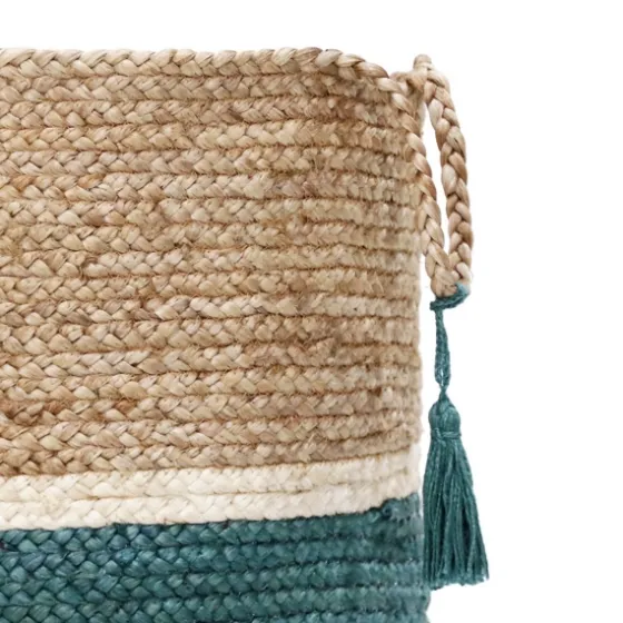 Teal Off White Woven Basket With Tassel, 17 In.-Kirkland's Home Hot