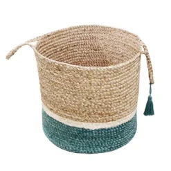 Teal Off White Woven Basket With Tassel, 17 In.-Kirkland's Home Hot