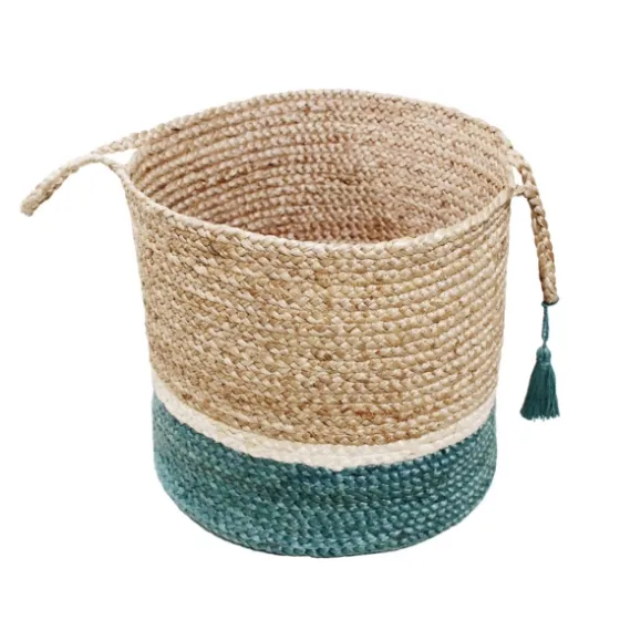 Teal Off White Woven Basket With Tassel, 17 In.-Kirkland's Home Hot