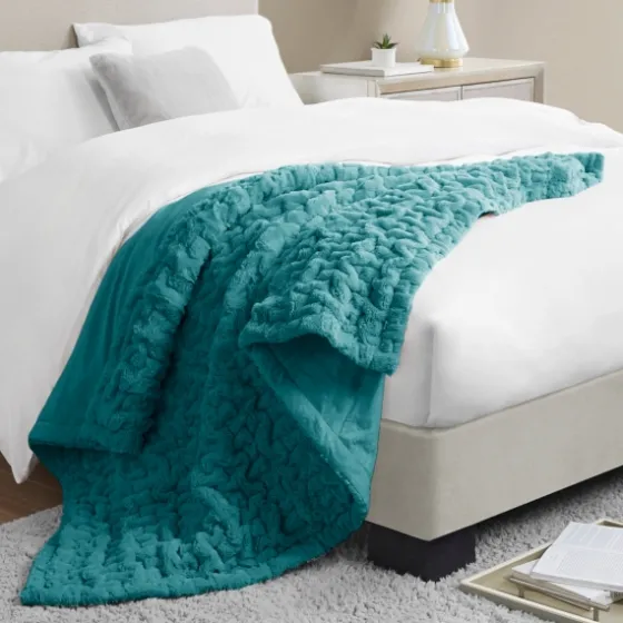 Teal Ruched Faux Fur Throw-Kirkland's Home Flash Sale