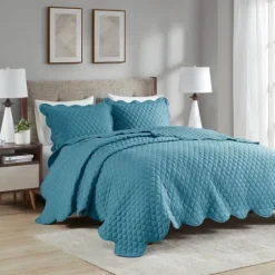 Teal Scalloped Crinkle 3-Pc. Full/Queen Quilt Set-Kirkland's Home Store