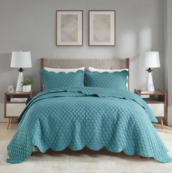 Teal Scalloped Crinkle 3-Pc. Full/Queen Quilt Set-Kirkland's Home Store