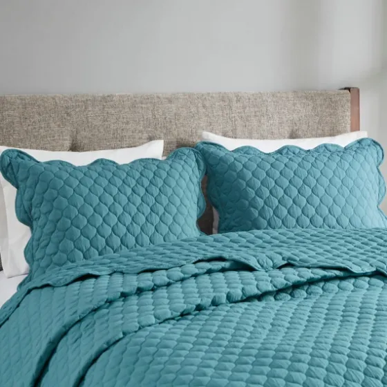 Teal Scalloped Crinkle 3-Pc. Full/Queen Quilt Set-Kirkland's Home Store